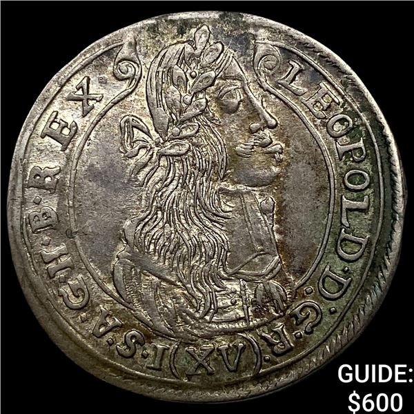 1676 Hungary Silver 15 Krajczar Leopold I  UNCIRCULATED
