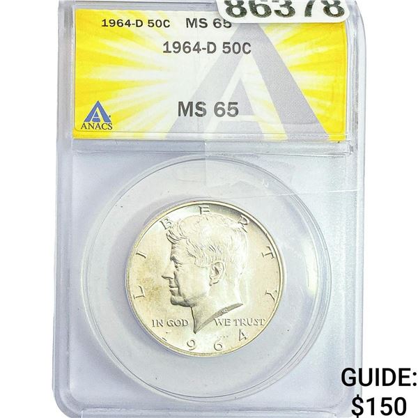 1964-D Kennedy Half Dollar ANACS MS65