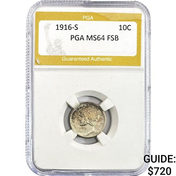 1916-S Mercury Silver Dime PGA MS64 FSB