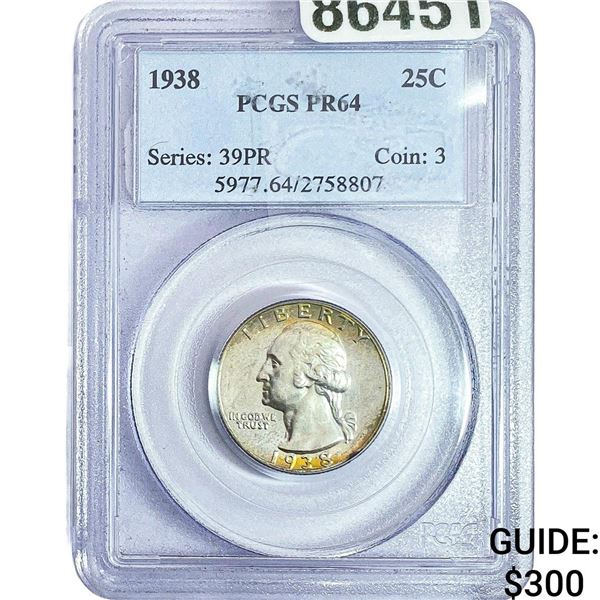 1938 Washington Silver Quarter PCGS PR64