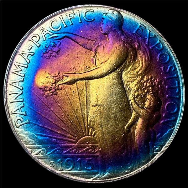 1915-S Toned Silver Panama-Pacific Half  Dollar CLOSELY UNCIRCULATED