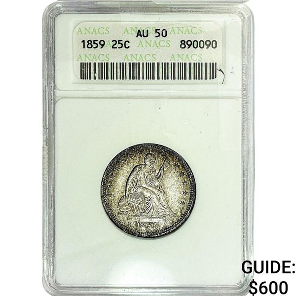 1859 Seated Liberty Quarter ANACS AU50