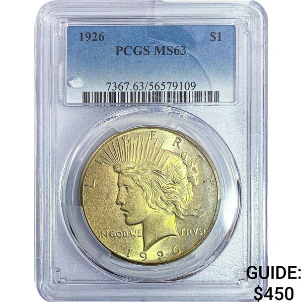 1926 Silver Peace Dollar PCGS MS63