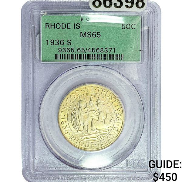 1936-S Rhode Island Half Dollar PCGS MS65