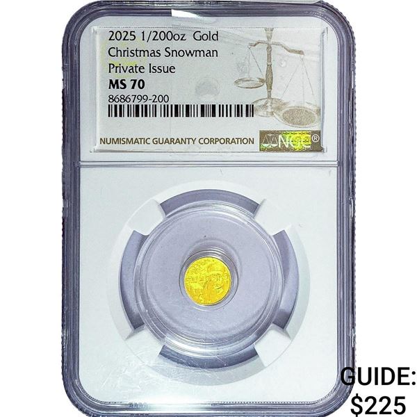 2025 1/200oz Gold Christmas Snowman NGC MS70