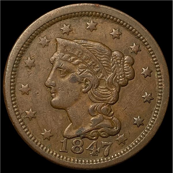 1847 Braided Hair Large Cent NEARLY  UNCIRCULATED