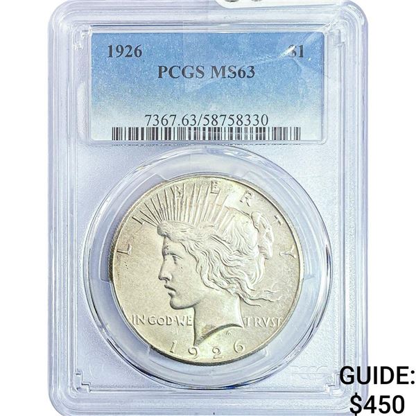 1926 Silver Peace Dollar PCGS MS63