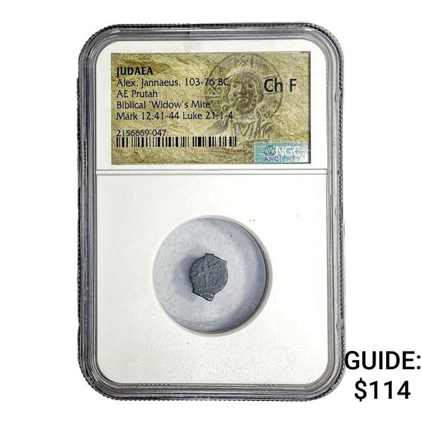 Judaea ALex Jannaeus 103-76 BC Bronze Prutah  NGC CH F