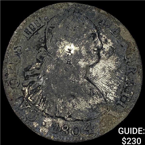 1804 Colonial Spain Silver 8 Reales  Punchmarked NEARLY UNCIRCULATED