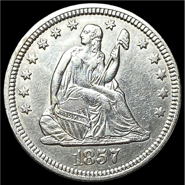 1857 Silver Seated Liberty Quarter CLOSELY  UNCIRCULATED