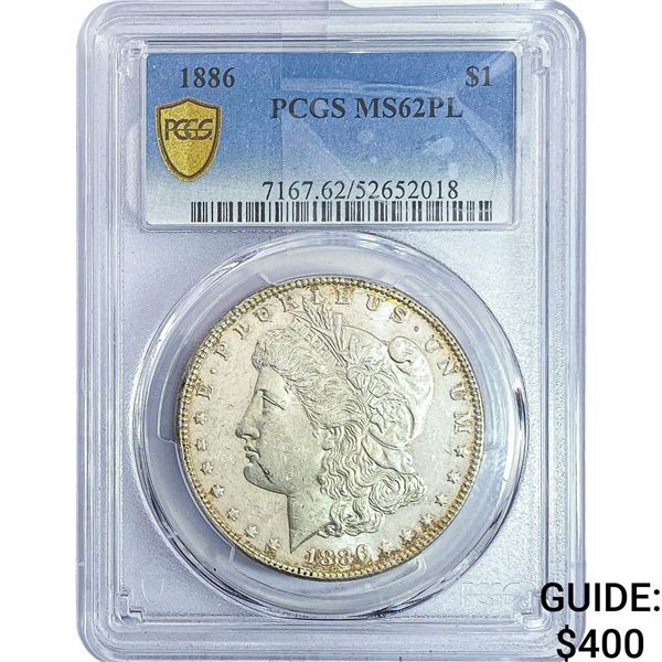 1886 Morgan Silver Dollar PCGS MS62 PL