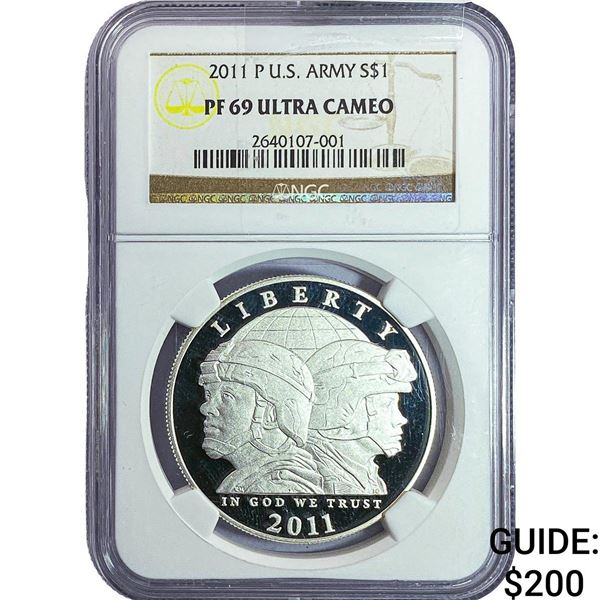 2011 P U.S.Army $1 Sliver NGC PF69 Ultra  Cameo