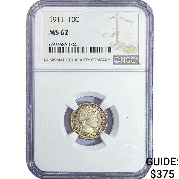 1911 Barber Dime NGC MS62