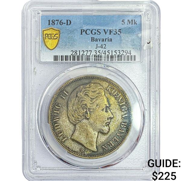 1876-D 5Mk Bavaria PCGS VF35