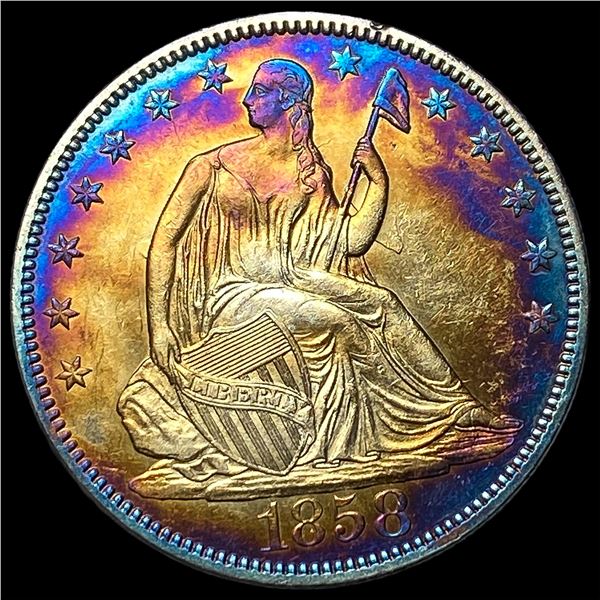 1858 Toned Seated Liberty Half Dollar CLOSELY  UNCIRCULATED