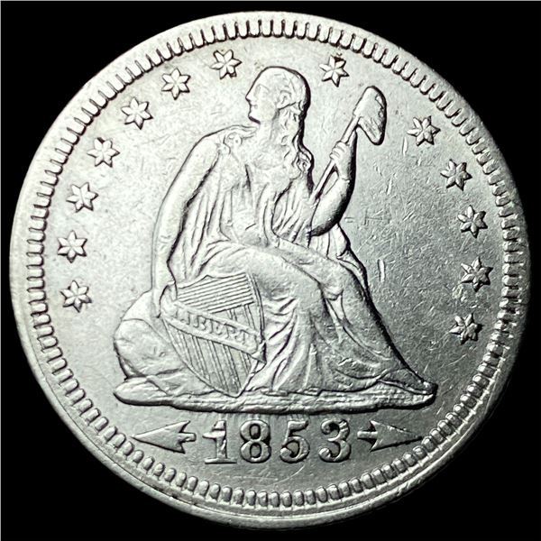 1853 Arrows/Rays Seated Liberty Quarter  CLOSELY UNCIRCULATED