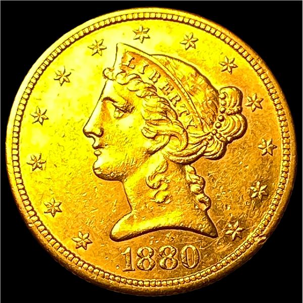 1880-S Gold $5 Liberty Head Half Eagle  CLOSELY UNCIRCULATED