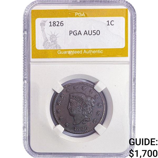 1826 Coronet Head Large Cent PGA AU50