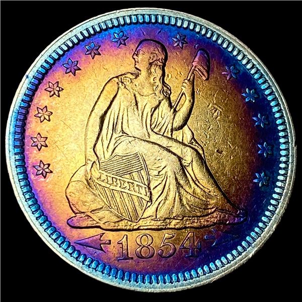 1854 Arrows Toned Seated Liberty Quarter  CLOSELY UNCIRCULATED