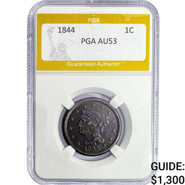 1844 Braided Hair Large Cent PGA AU53