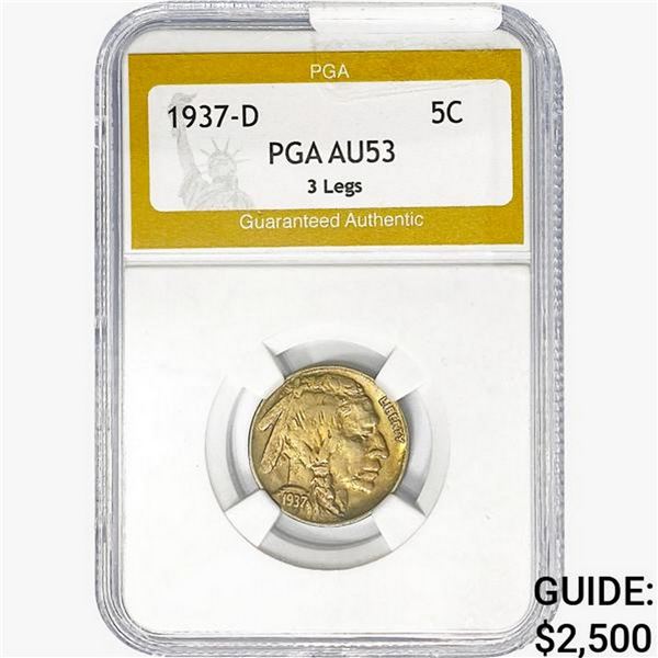 1937-D Buffalo Nickel PGA AU53 3 Legs