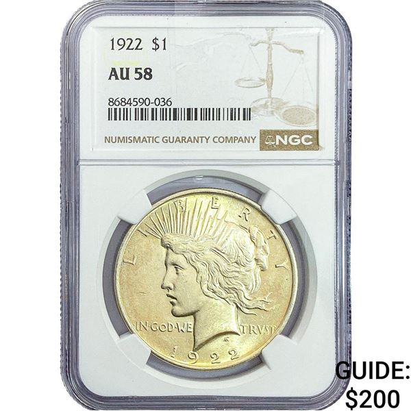 1922 Silver Peace Dollar NGC AU58