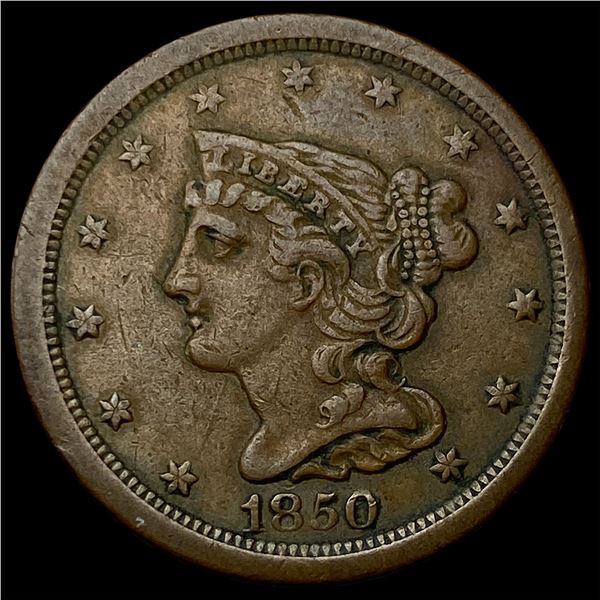 1850 Braided Hair Half Cent ABOUT  UNCIRCULATED