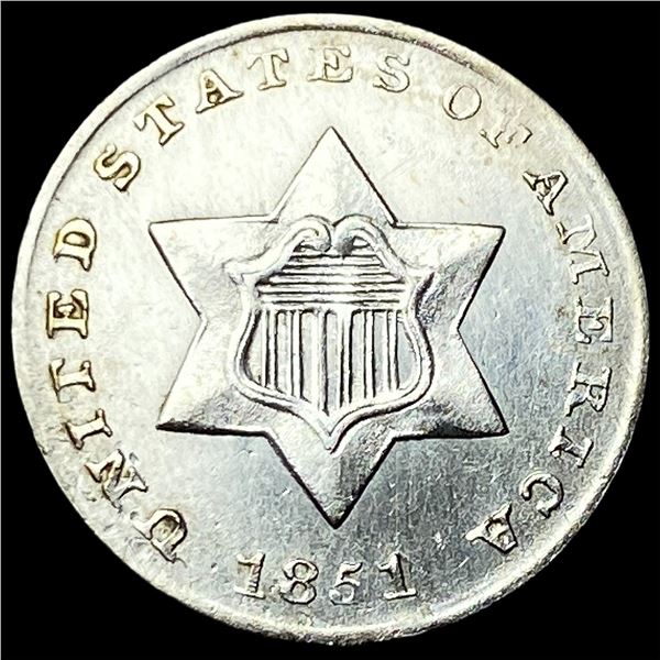 1851 Silver Three-Cent Piece CLOSELY  UNCIRCULATED