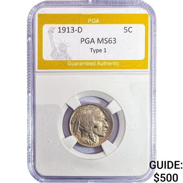 1913-D Buffalo Nickel PGA MS63 Type 1