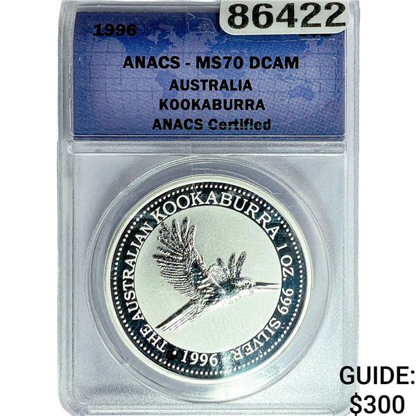 1996 $1 Sliver Australia Kookaburra ANACS  MS70 DCAM