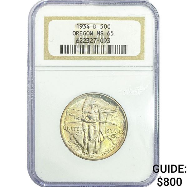 1934-D Oregon Trail Half Dollar NGC MS65
