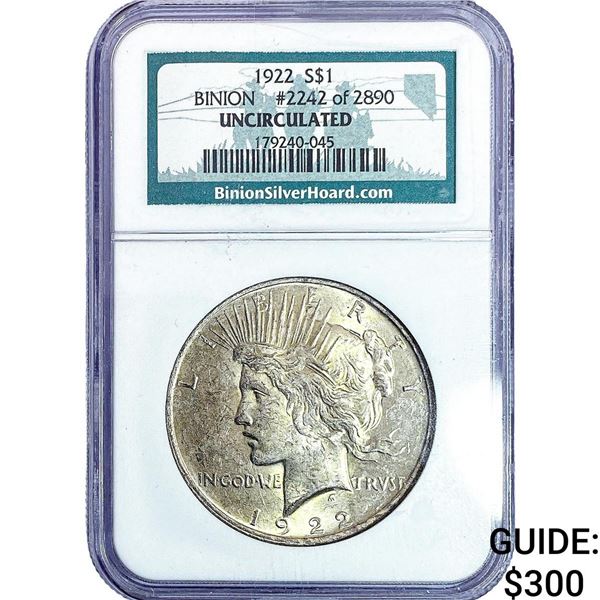1922 Silver Peace Dollar NGC
