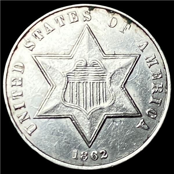 1862 Silver Three-Cent Piece CLOSELY  UNCIRCULATED