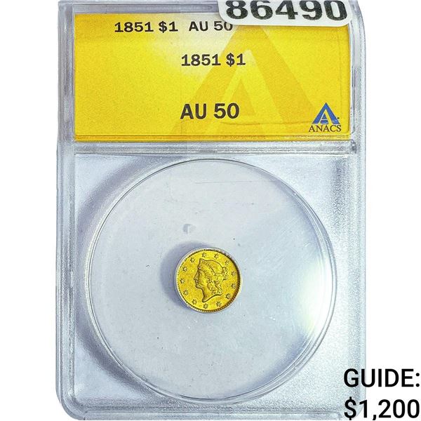 1851 Rare Gold Dollar ANACS AU50