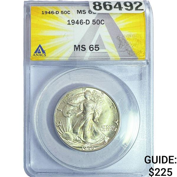 1946-D Walking Liberty Half Dollar ANACS MS65