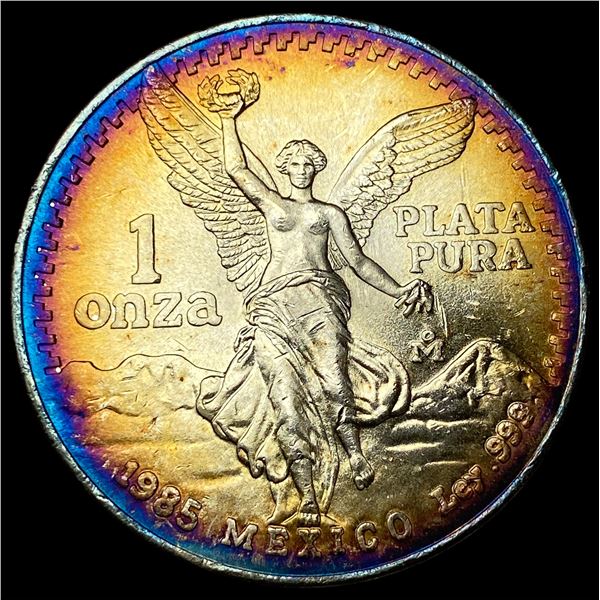 1985 Toned Mexico Silver 1 Onza Libertad  SUPERB GEM BU