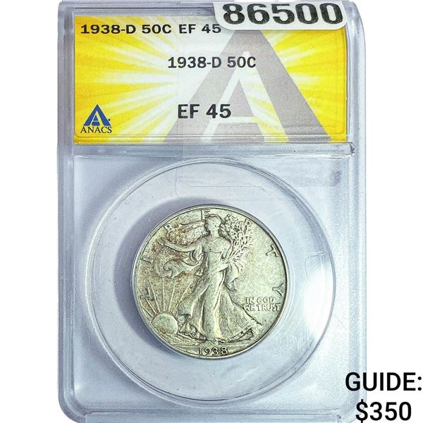 1938-D Walking Liberty Half Dollar ANACS EF45