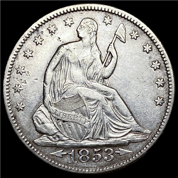 1853 Arrows/Rays Seated Liberty Half Dollar   NEARLY UNCIRCULATED