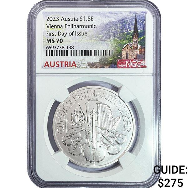 2023 Sliver 1.5E Austria Vienna Philharmonic  1oz NGC MS70