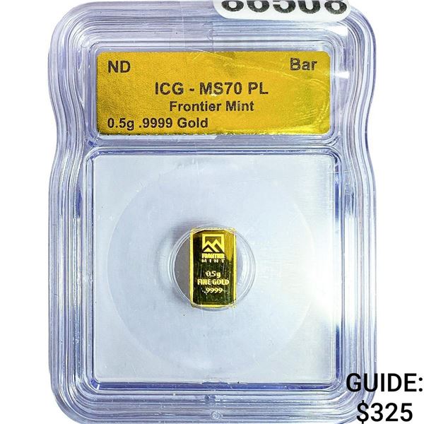Bar Frontier Mint 0.5g Gold ICG MS70 PL