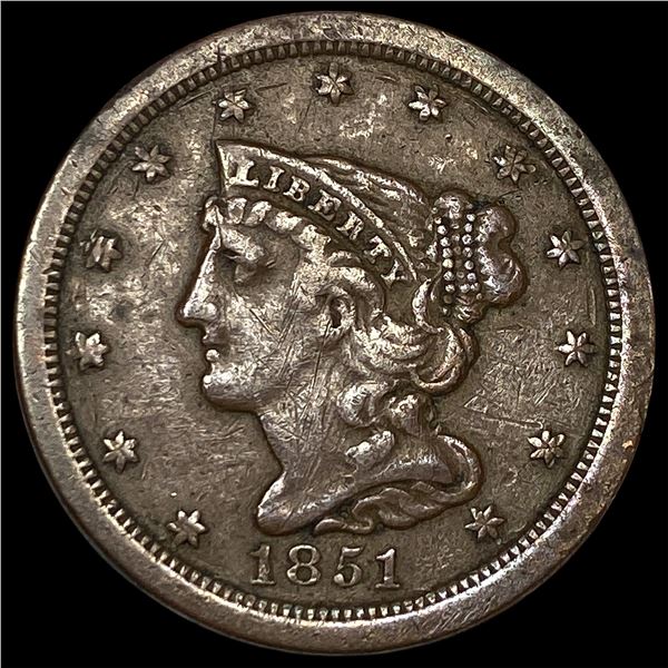 1851 Braided Hair Half Cent ABOUT   UNCIRCULATED