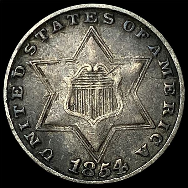 1854 Silver Three-Cent Piece NEARLY   UNCIRCULATED
