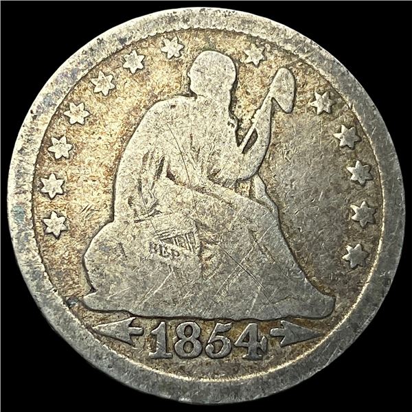 1854 Arrows Seated Liberty Silver Quarter   NICELY CIRCULATED