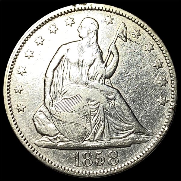 1858 Silver Seated Liberty Half Dollar ABOUT   UNCIRCULATED
