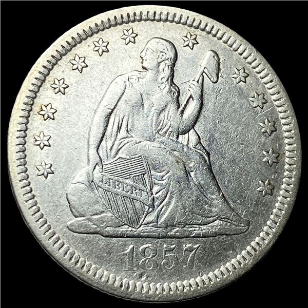1857 Silver Seated Liberty Quarter NEARLY   UNCIRCULATED
