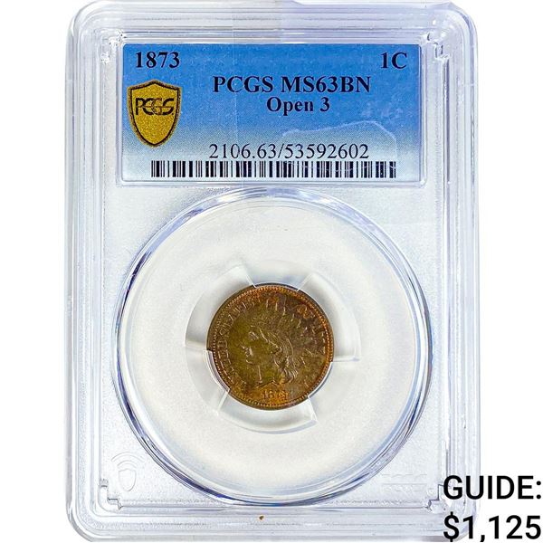 1873 Indian Head Cent PCGS MS63 BN