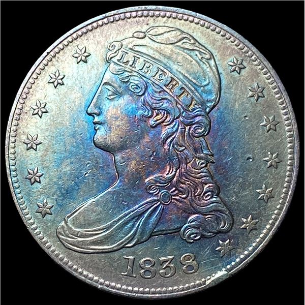 1838 Toned Silver Capped Bust Half Dollar  CLOSELY UNCIRCULATED