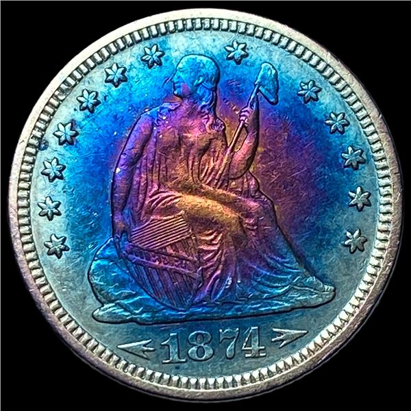1874 Toned Arrows Seated Liberty Quarter  CLOSELY UNCIRCULATED