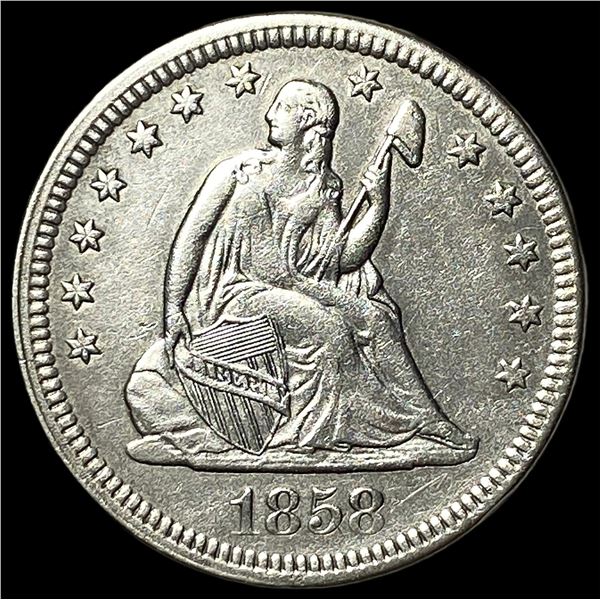 1858 Silver Seated Liberty Quarter CLOSELY   UNCIRCULATED