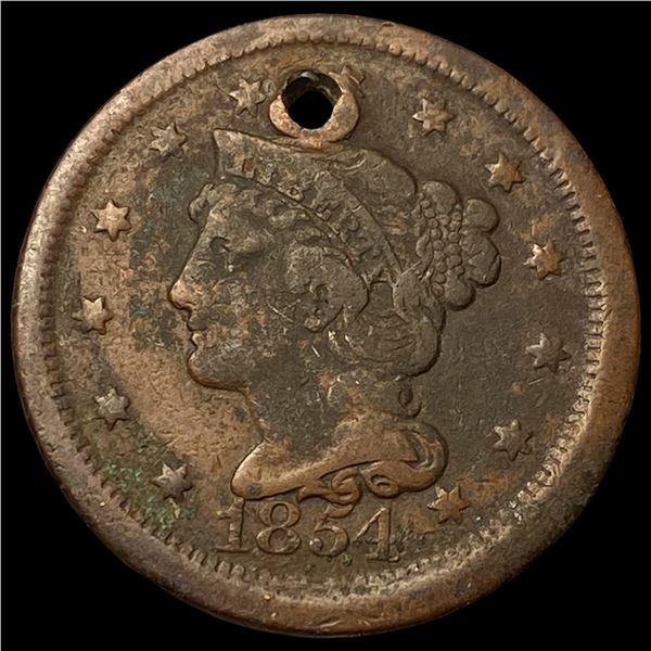 1854 Braided Hair Large Cent NICELY  CIRCULATED